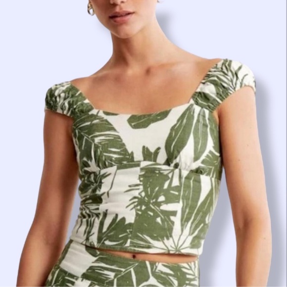Abercrombie & Fitch Linen-Blend Scrunchie Strap Corset Top NWT - Picture 1 of 7